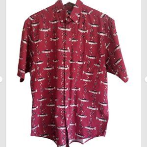 Puritan Fish Shirt Men’s Short Sleeve Shirt Small Fish Lines Wrinkle Free Cotton